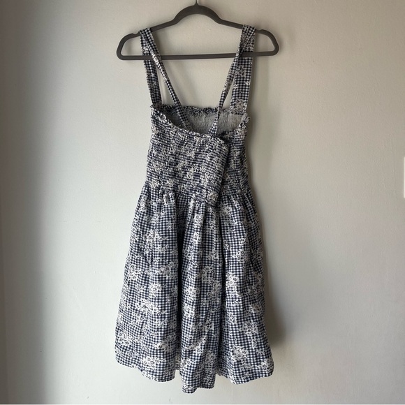 American Eagle Smocked Gingham Floral Sundress Blue White Cotton Linen Blend XL - Picture 14 of 14